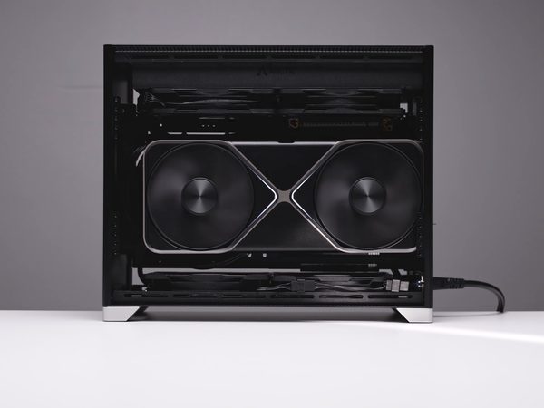 A Pantheon photographed head on, graphics card centered