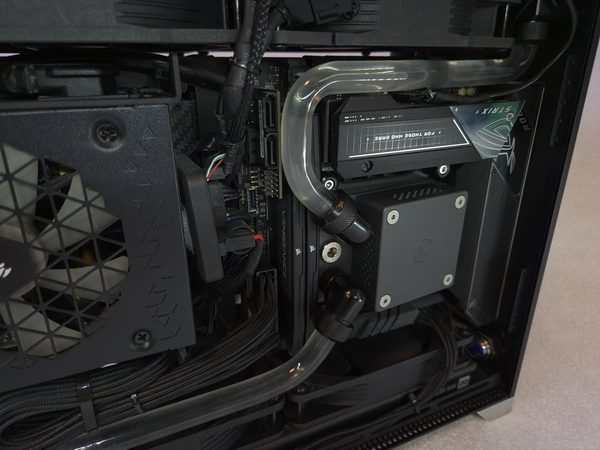 Close-up of the water cooling loop inside a Pantheon